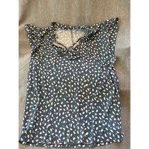 Loft Cap Sleeve V-Neck Tie Shirt Blue w/White Size XS